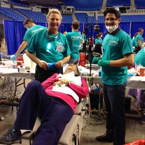 Dr. Vandewater volunteers at a dental clinic in St. Louis, MO.